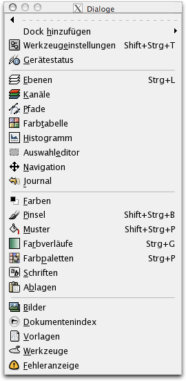 Das Untermenü Dialoge